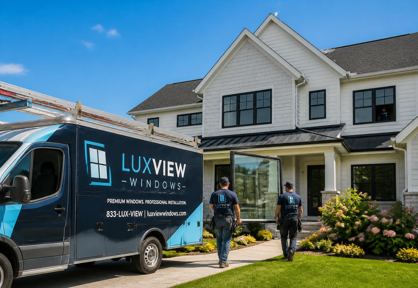 Window installation crew arriving at a residential job